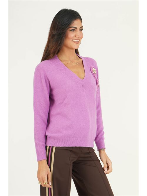Maglia scollo a V con ricamo GM by Gai Mattiolo | GM4331ACCMAUEVE